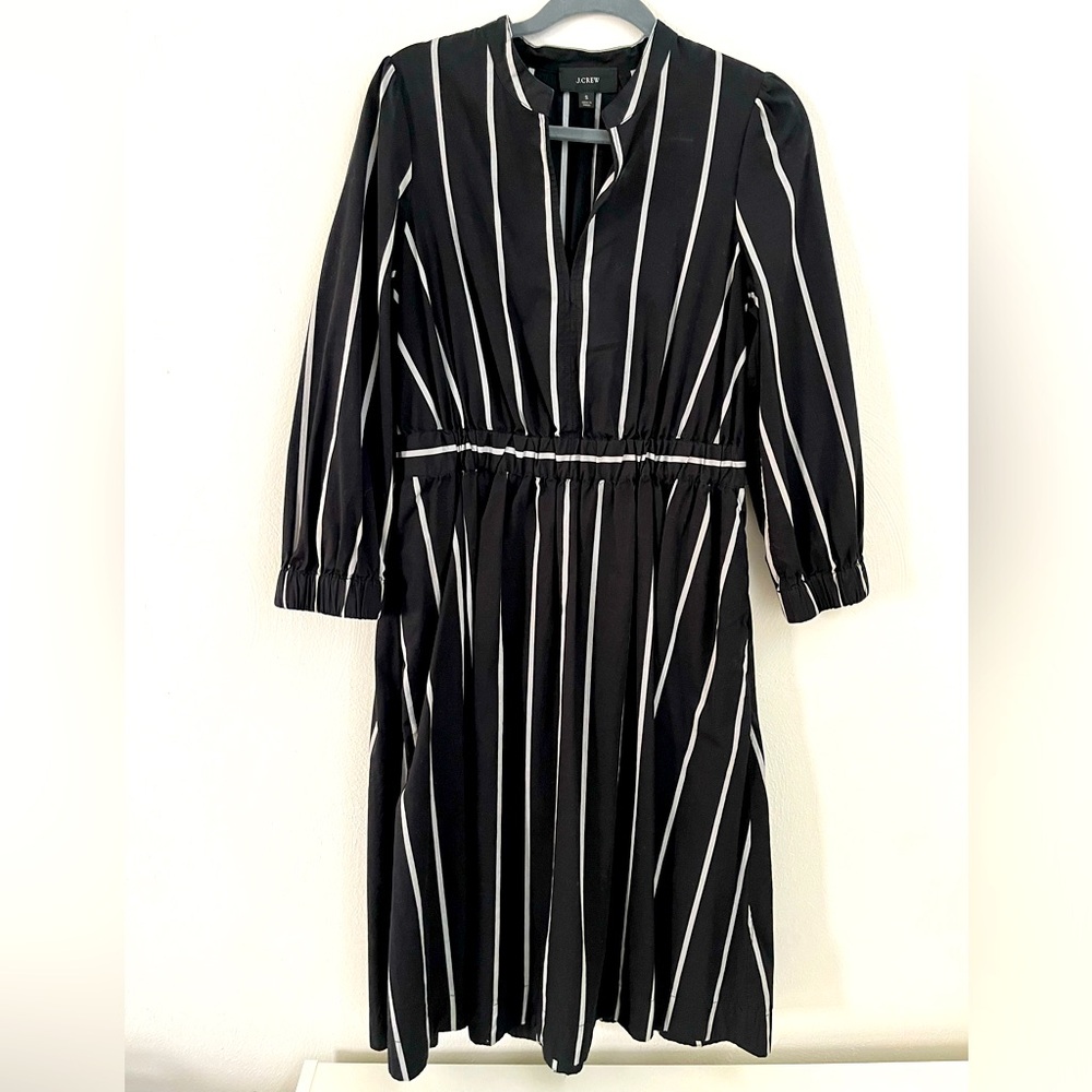J. Crew | V-Neck Cotton Black with White Pinstripes Dress | S